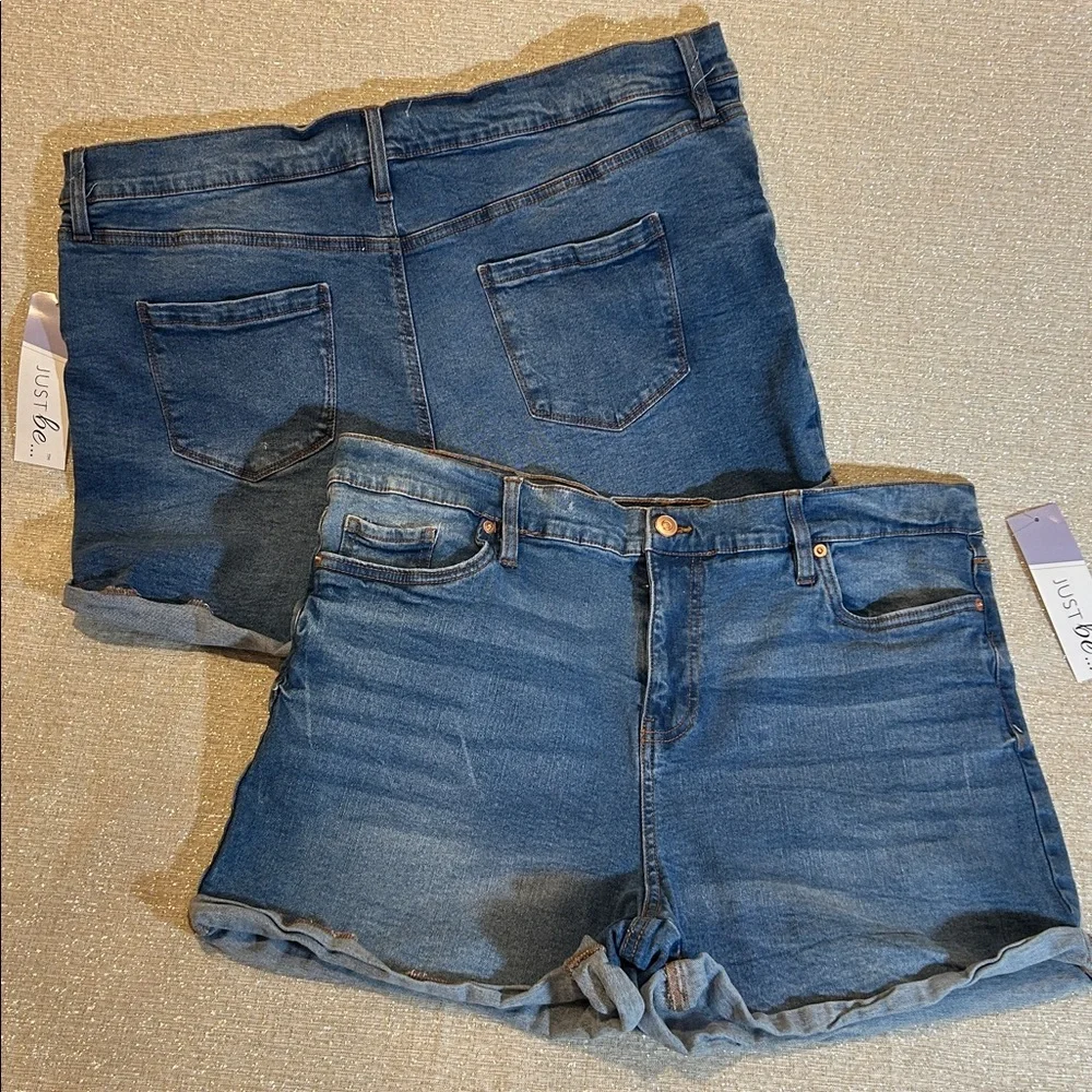 NWT JUST BE Denim Shorts BUNDLE High Waist Medium Wash Classic 5 Pocket Style XL - Picture 2 of 8